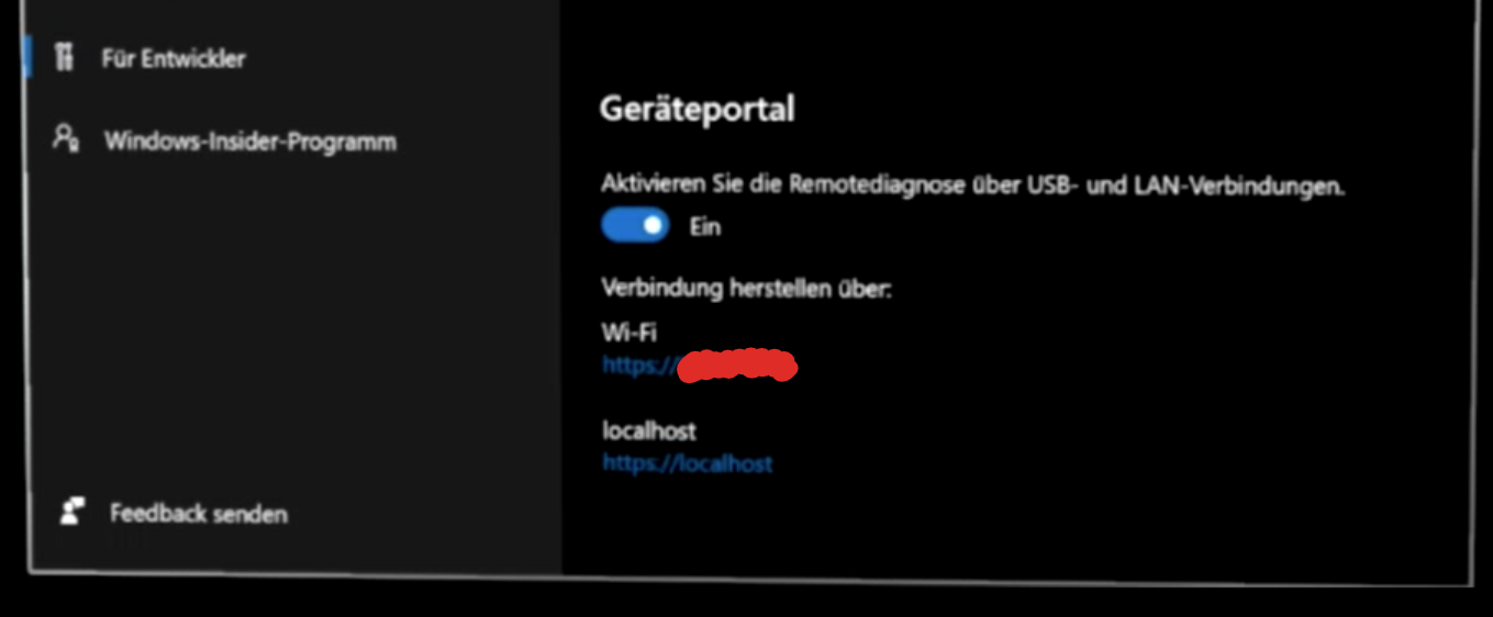 Screenshot aus der HoloLens, die das Einstellungsmenü zeigen