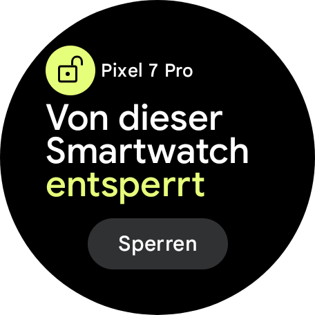 A screenshot of the smartwatch showing the mentioned screen: "Unlocked by this smartwatch" and a button "Lock"