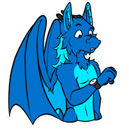 Ein Sticker von meinem Drachen, wie er auf eine Armbanduhr schaut.