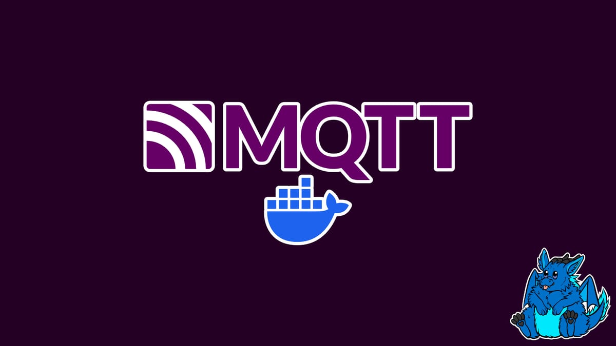 An image showing the MQTT- and Docker Logo. In the corner there's a sticker of my dragon being happy.