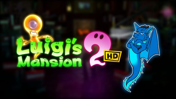 Luigi's Mansion 2 HD Logo, next to an annoyed sticker of my dragon, drawn as a ghost.