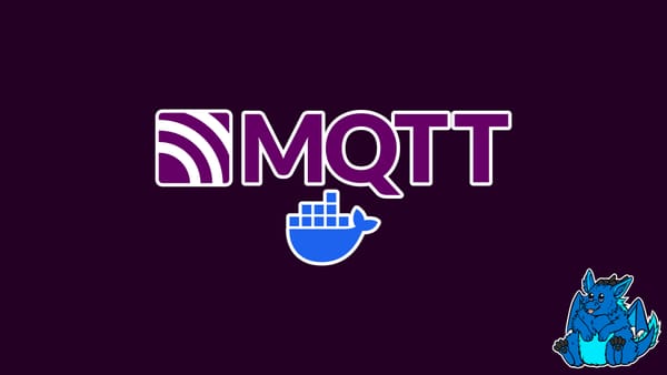 An image showing the MQTT- and Docker Logo. In the corner there's a sticker of my dragon being happy.